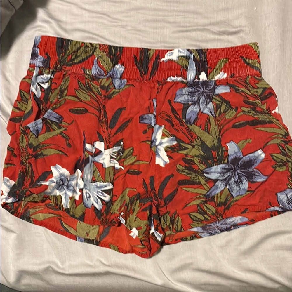 RVCA High Waist Red and Blue Floral Shorts